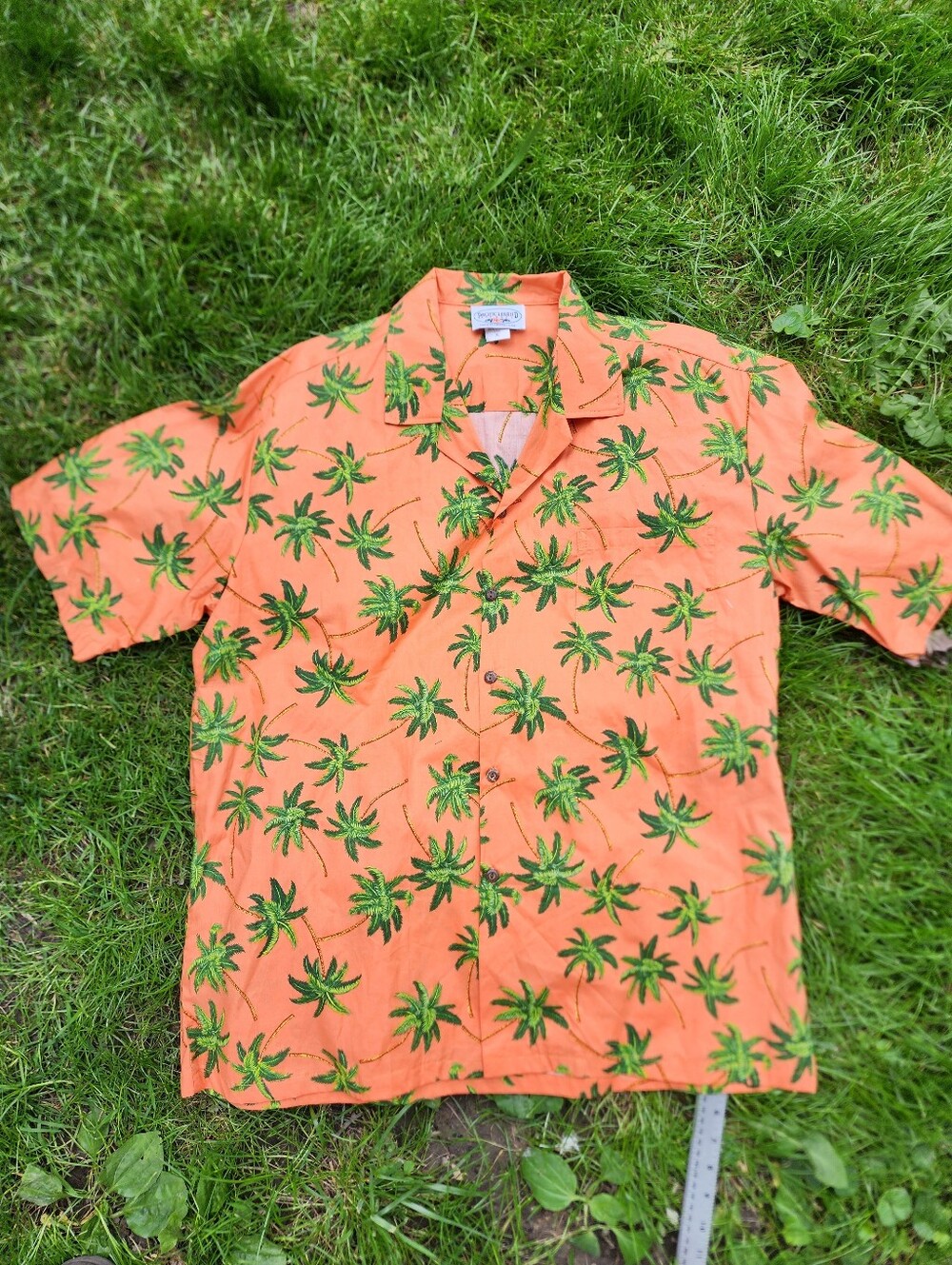 Pacific Legend orange Hawaiian shirt featuring a flying palm trees Xl